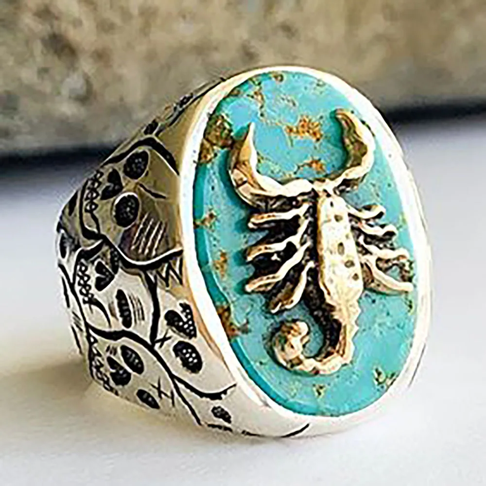 Кольцо с гравировкой в виде черепа форме скорпиона для женщин и мужчин винтажное