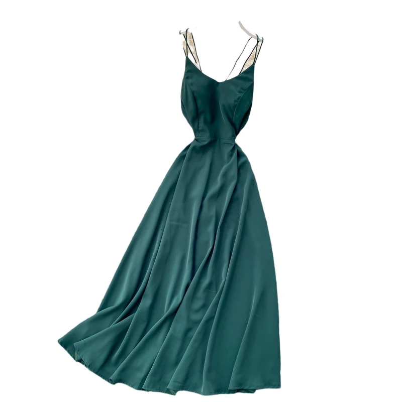 SINGRAIN женское летнее корейское вечернее платье с открытой спиной без рукавов V