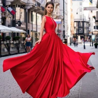 sevintage red satin long evening dresses sheer deep v neck corset back prom party gowns formal special occasion dress for women