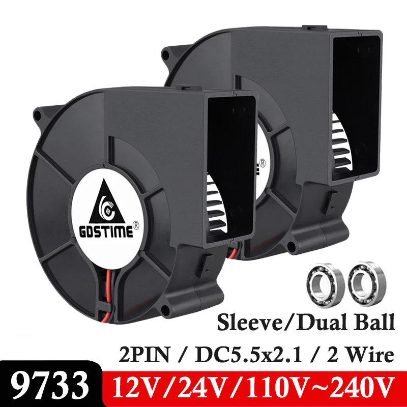 

2pcs 97x33mm 12V 24V 110V 120V 220V 240V Ball Turbo Blower Fan 9733 97mm BBQ Big Air Blower Flow Centrifugal Fan Exhaust Cooler
