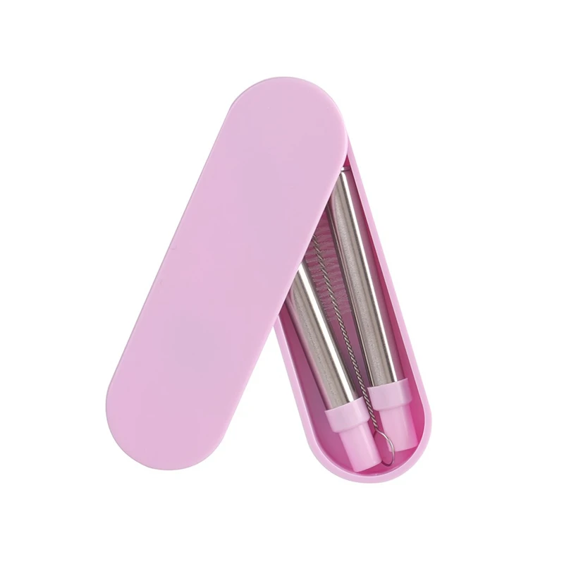Pink Многоразовые, для питья металлические соломинки портативные из нержавеющей стали с футляром для хранения веревка Бар Пиво вечерние кухонные Экологичные аксессуары - Цвет: Pink