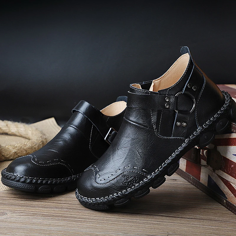 

UEXIA Handmade Fashion Autumn Winter Leather Men Boots Comfortable Motorcycle Boots Men Rubber Ankle Boots Mens Shoes Size 38-48