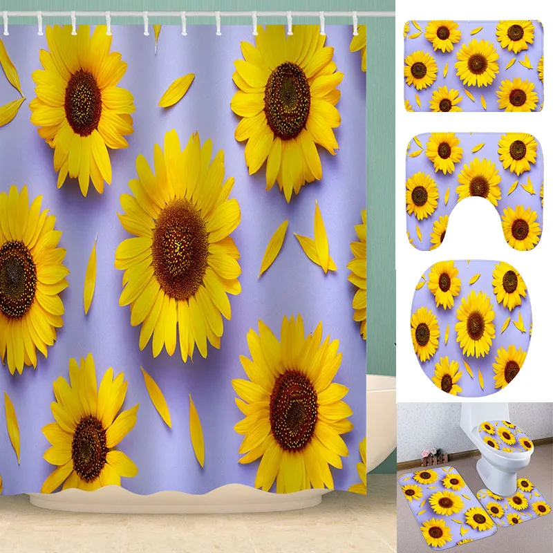 Новый 2020 новейший набор для ванной занавески душа принт подсолнечника коврик