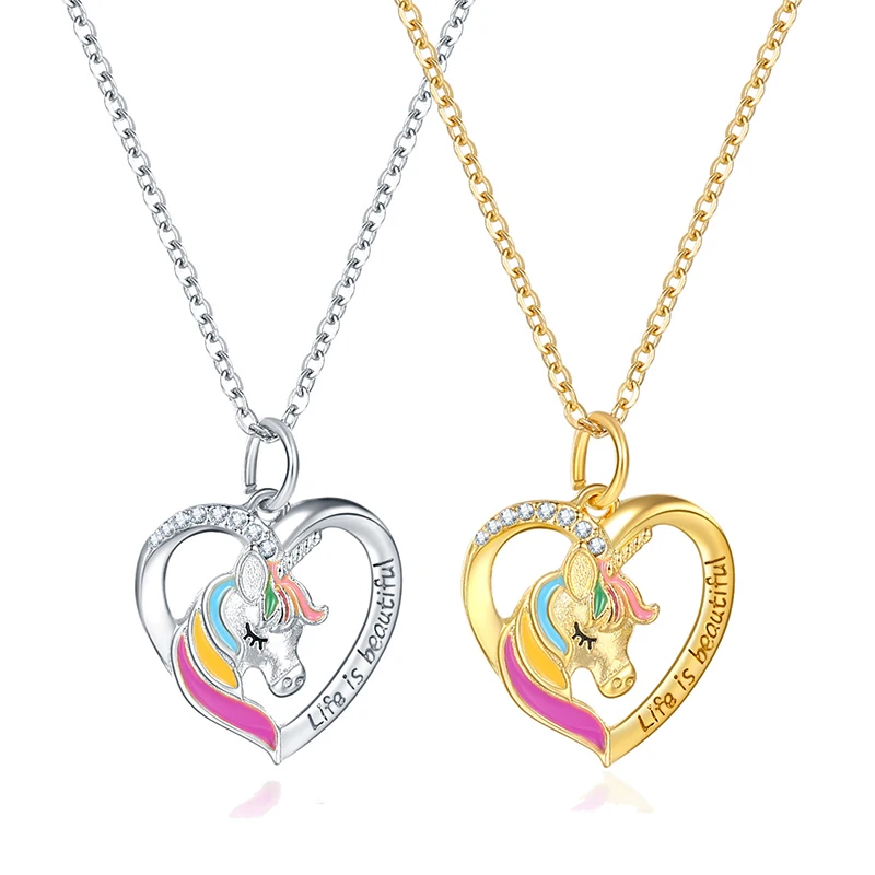 

2021 New Jewelry U Unicorn Necklace Childlike Color Pony Drop Oil Pendant Children's Jewelry Gift New Necklace 2020