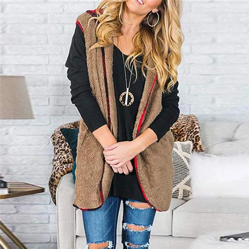 Модный женский шерстяной жилет из искусственного меха зимний теплый короткий