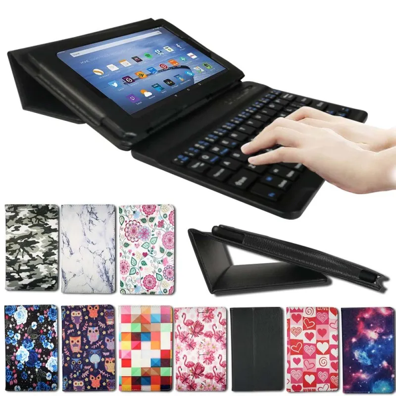 KK&LL для Amazon Fire HD 10(7/5 поколение, / выпуск) Bluetooth клавиатура+ умный планшет кожаный чехол-книжка