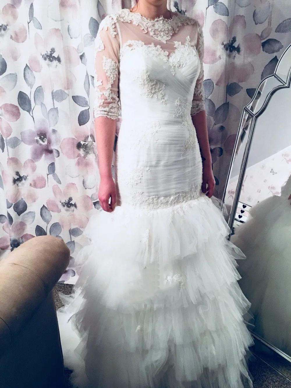 Русалка Свадебные платья Высокая шея Кружева Аппликации видеть хотя Половина