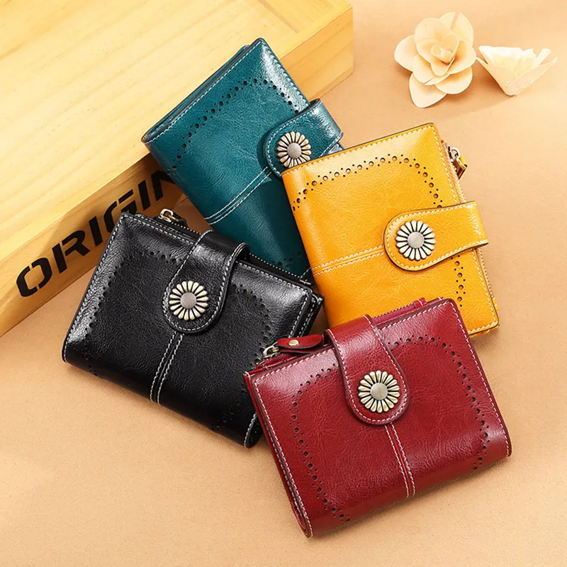 

2021 New Wallet Women's Short European and American Style Top Leather Zero Fashion Buckle Zipper Card Bag