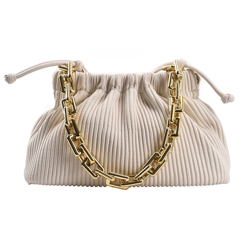 

Folding Bucket Bag Thick Chain PU Leather Small Underarm Bucket Bags for Women 2021 Travel Simple Shoulder Purses and Handbag