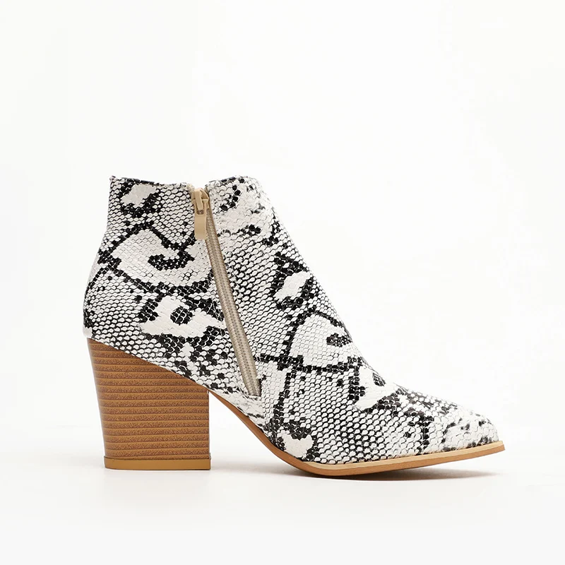 

Women's Boots Snake Leather Ankle Spring Woman Leopard Skin High Heels Female Side Zipper Plus Size Ladies Botas Fashion Shoes