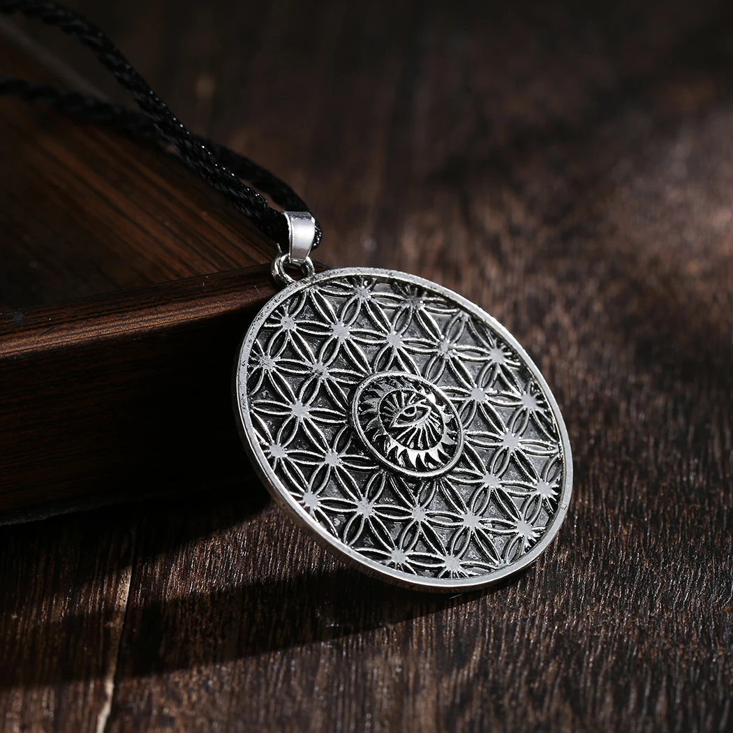 

QIMING Flower Of Life Pendant Necklace For Women Men Geometry Sacred Eye Science Fashion Jewelry Viking Necklace Gift