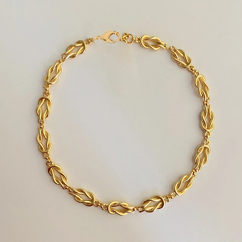 Массивная позолоченная женская цепь ins в стиле панк с любовным узлом