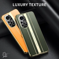 luxury shockproof camera len protection plating genuine leather phone case for huawei nova 8 pro cellphone back cover funda bag