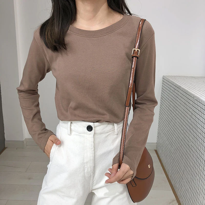 Повседневная Корейская женская Однотонная футболка Ulzzang Модные Винтажные