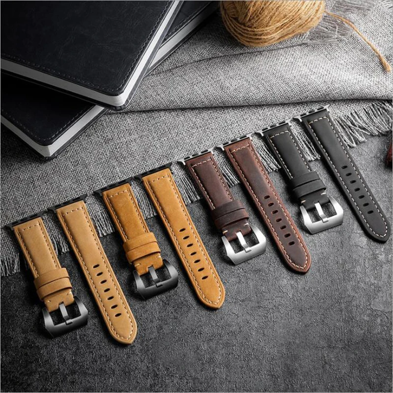 Crazy Horse Leather Frosted Suede Strap for Apple Watch Band 38mm 40mm 42mm 44mm Watch Reloj Accessories for iWatch 1/2/3/4