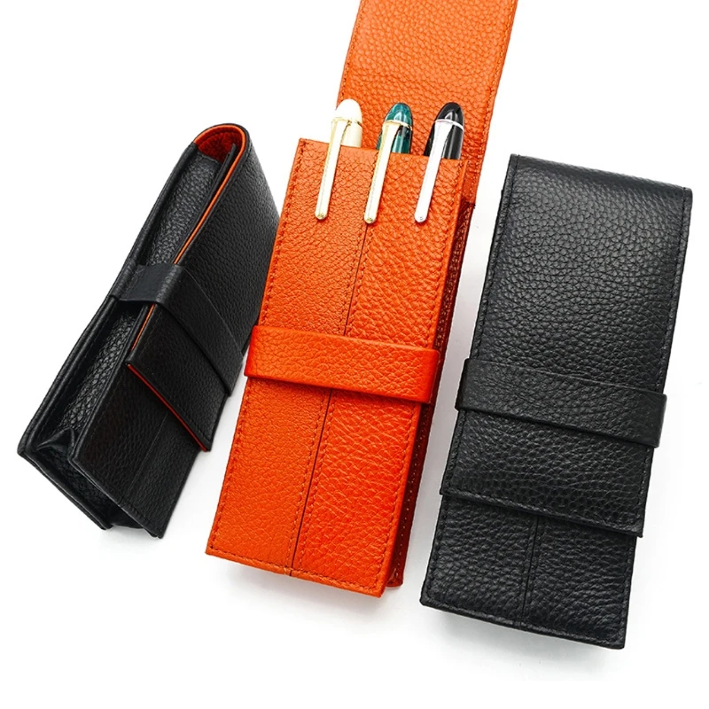 

1Pc Newest Leather Fountain Pen Case ,3 Pens Holder Pouch,Separate Slot Organizer Carrying Case Pencil Bag Office Accessories
