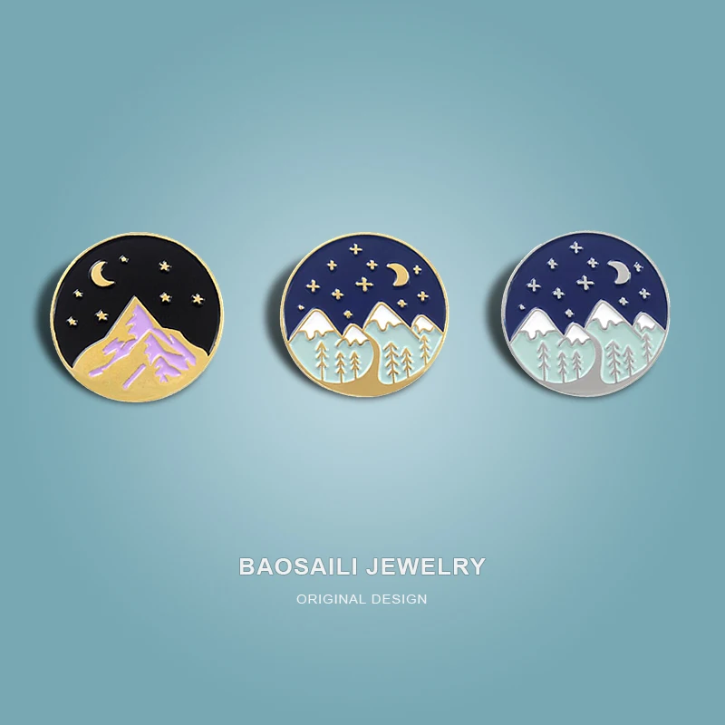 

Полуночная Снежная гора Брошь Украшение для пешего туризма снег горы леса сувенирные булавки металлические для рюкзака