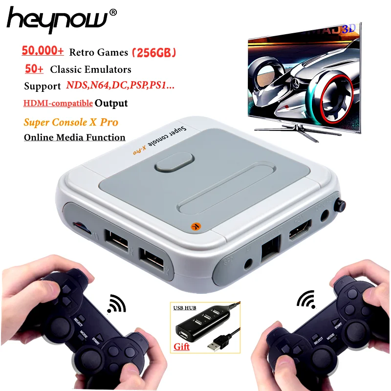 

Супер игровая консоль HEYNOW HD 4K TV X Pro для PS1/N64/DC 50 + эмуляторы 50000 + игры 256 ГБ S905X CPU Mini X-Pro игровой плеер