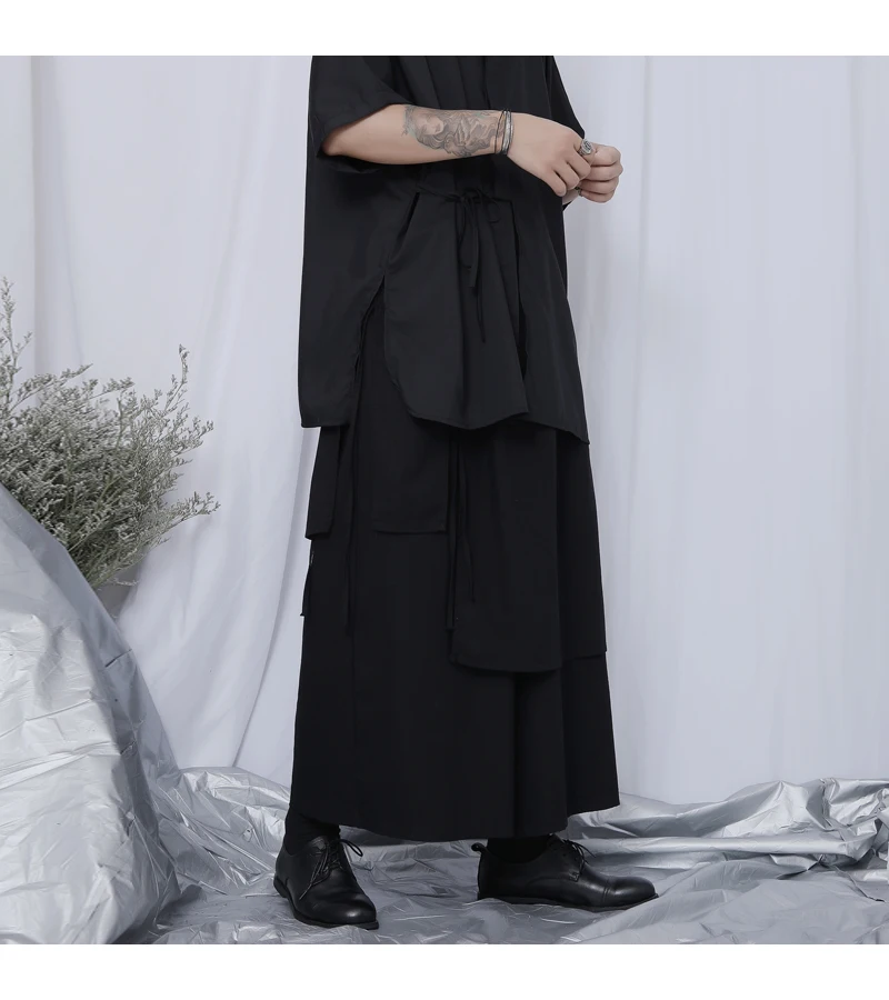 Men's Black Pants Large Loose Casual Falling Wide Leg Handsome Nine Point Cotton Linen | Мужская одежда