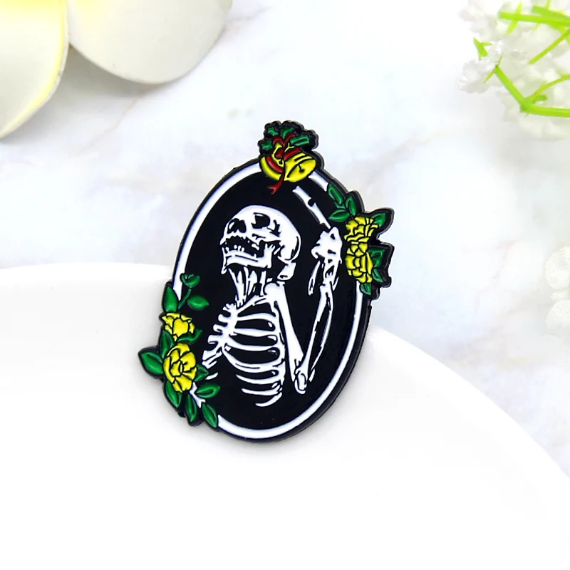 Панк Скелет смерти брошь Череп кости темное масло картина эмаль булавки