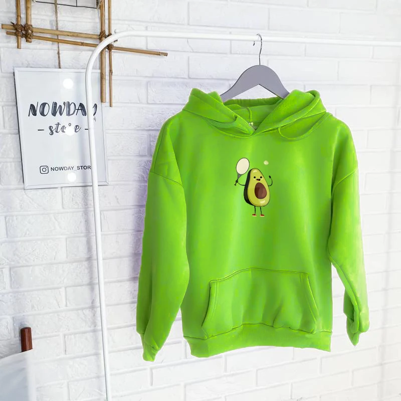 

Avocado winter plus size hoodie women's sweatshirt Harajuku playing badminton avocado print hooded aesthetic hoodie spring women