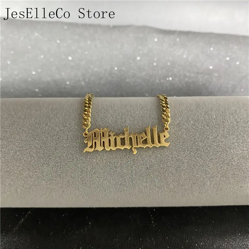 Ожерелье с именем на заказ Старое Английское ожерелье из нержавеющей стали для