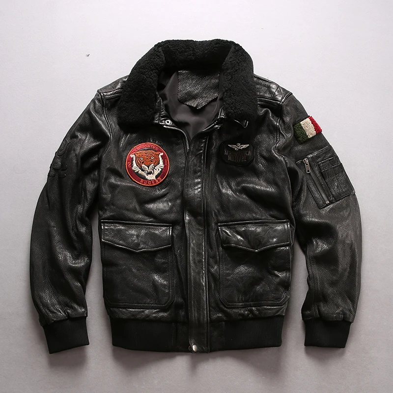 Полета air force меховой воротник натуральная кожа мужские стройная фигура короткий