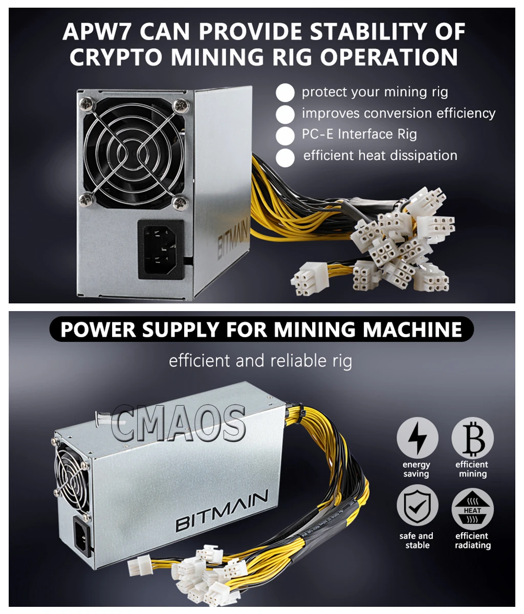 Bitmain APW7 1800 Вт оборудование для майнинга Antminer A6/A7/S9/R4/S7/E9 блок питания 6-контактный