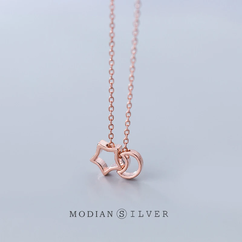 Modian Новый 100% реальные 925 стерлингового серебра 3 Цвет луна и звезды цепочка