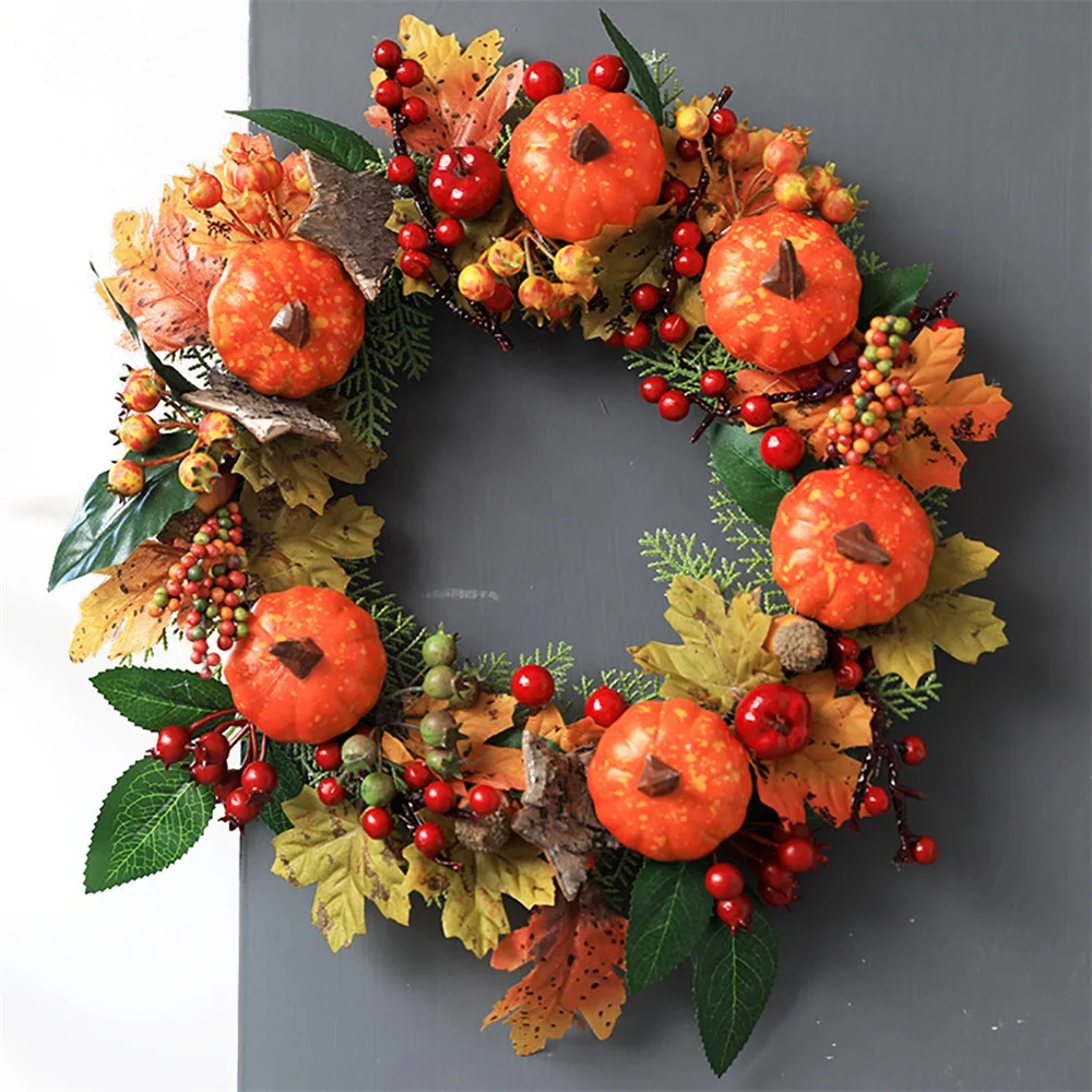 

Венок на Хэллоуин, висячий дверной цветочный венок, Осенний Искусственный Кленовый лист, венок, атмосферная Гирлянда для сбора урожая, укра...