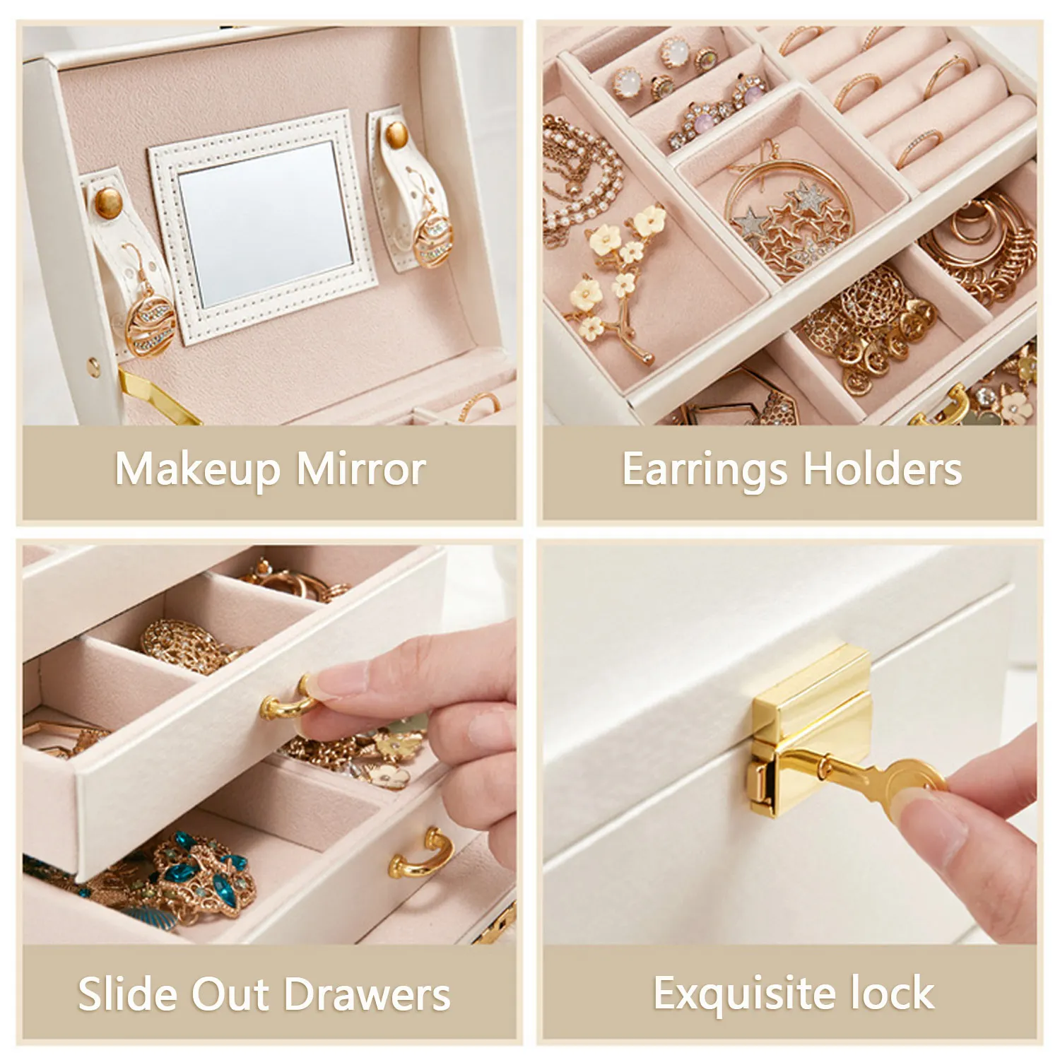 Шкатулка для драгоценностей Портативный 3-Слои искусственная кожа косметическая