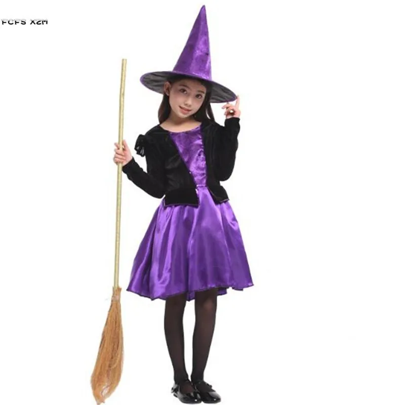 

purple M-XL Girls Halloween Sorceress Costume Kids Children Witch Cosplay Carnival Purim parade Masquerade Role Play party dress