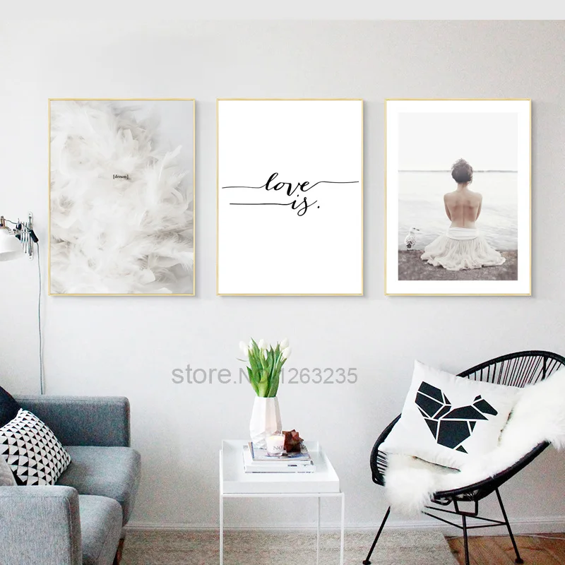 Мечта белое перо скандинавский постер холст картина квадрат фотографии любовь