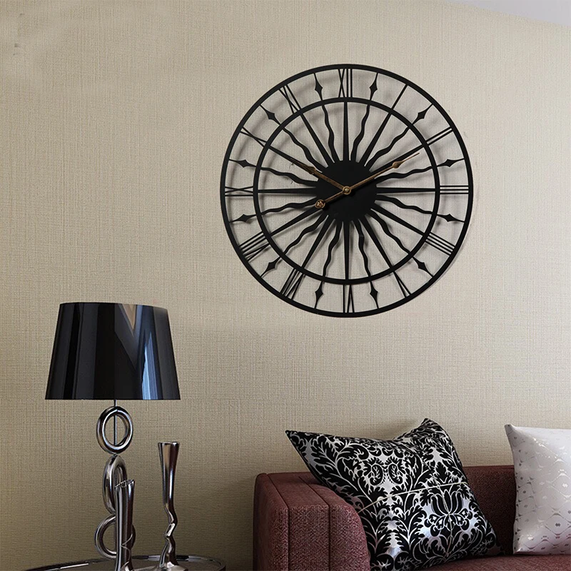 Настенные часы в стиле ретро 20 дюймов бесшумные большие железные для украшения