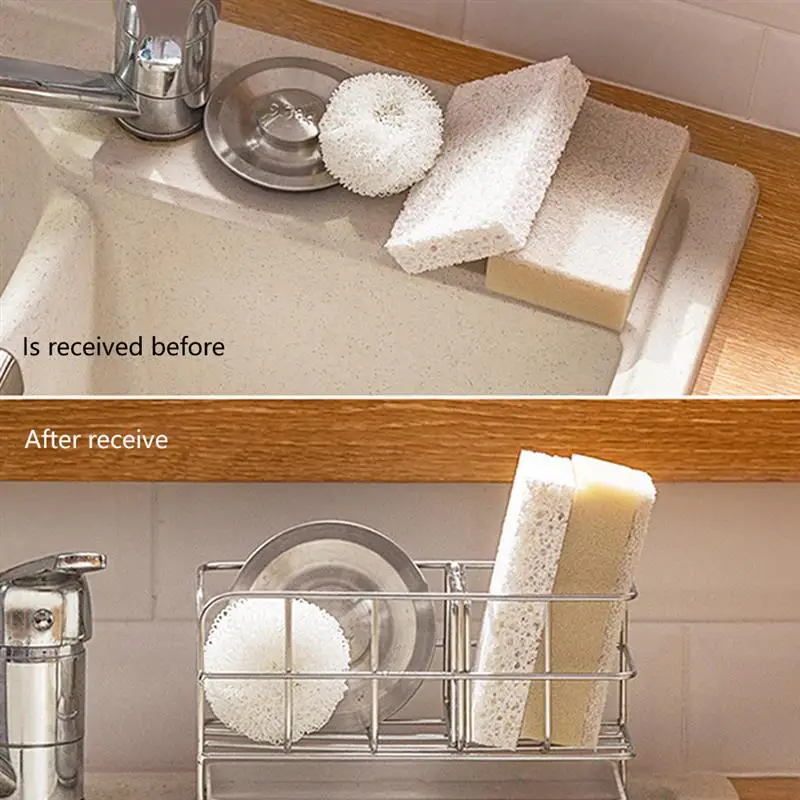 

Drain Rack With Tray Stainless Steel Space Saving Adjustable Partition Board Brush Smooth Sink Drying Shelf for Kitchen Bathroom