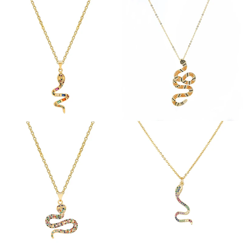 

Daihe 18K Gold Plated Snake Pendant Necklace Women Fashion Micro Inlay Colorful Zircon Copper Necklaces Women Gift Jewelry 2021