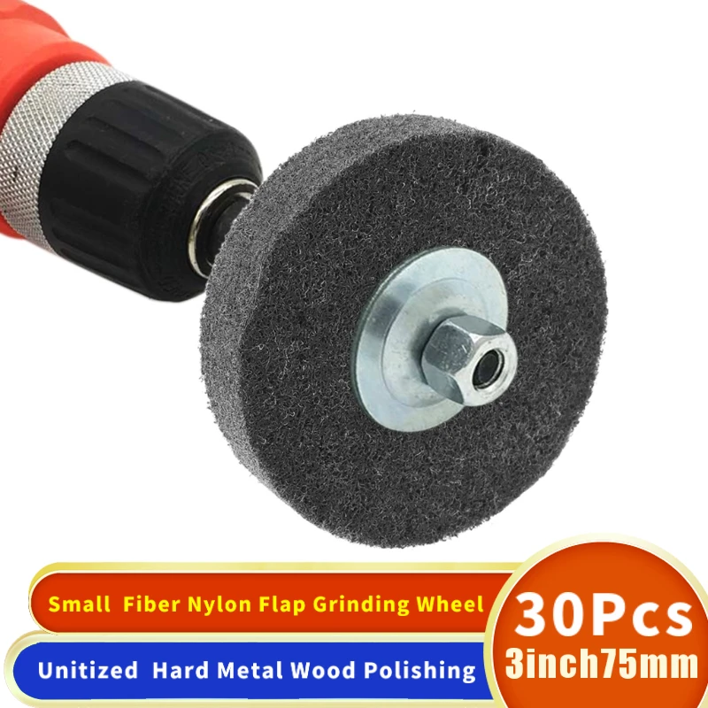 

30PCS 3 Inch 75mm Small Fiber Nylon Flap Grinding Wheel Non-Woven Unitized Hard Metal Wood Polishing Wheel