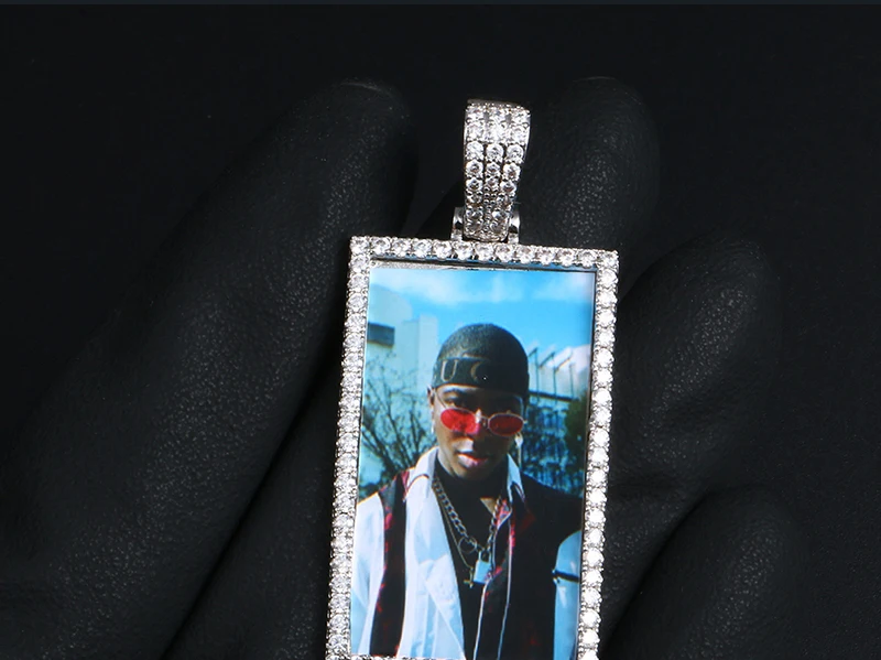 Rectangle Custom Made Photos Medallions Pendant Necklace With AAA Cubic Zircon Rope Cuban Tennis Chain Drop Shipping Gift Box