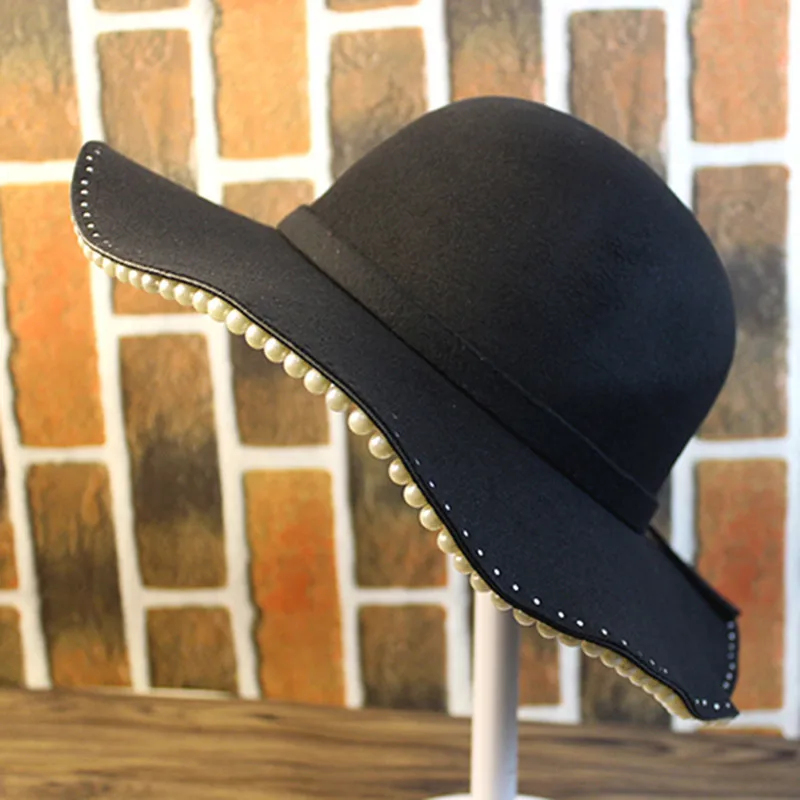 Женская шапка Элегантная черная осенне-зимняя корейская модная шерстяная шляпа
