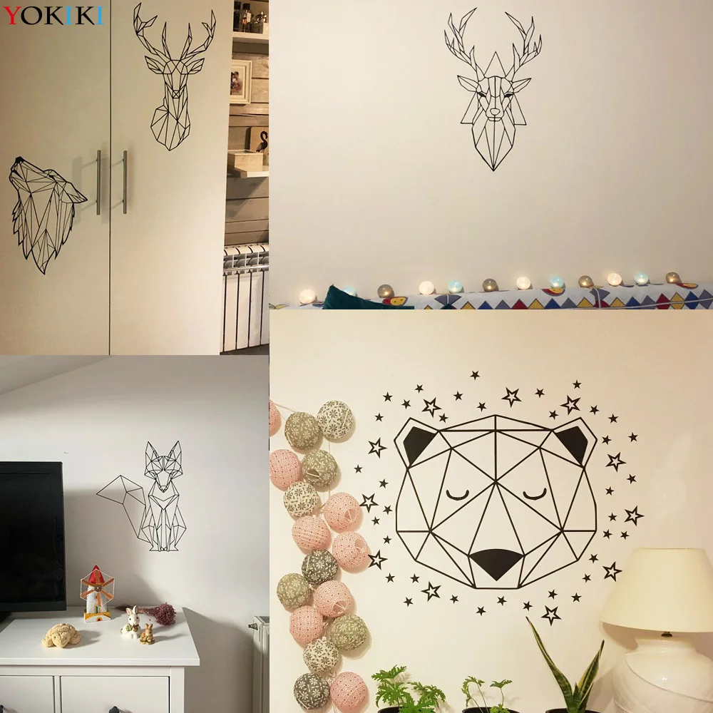 nordic style geometry animals wall sticker for house decoration living room bedroom decor art decals mural vinyl wall stickers free global shipping