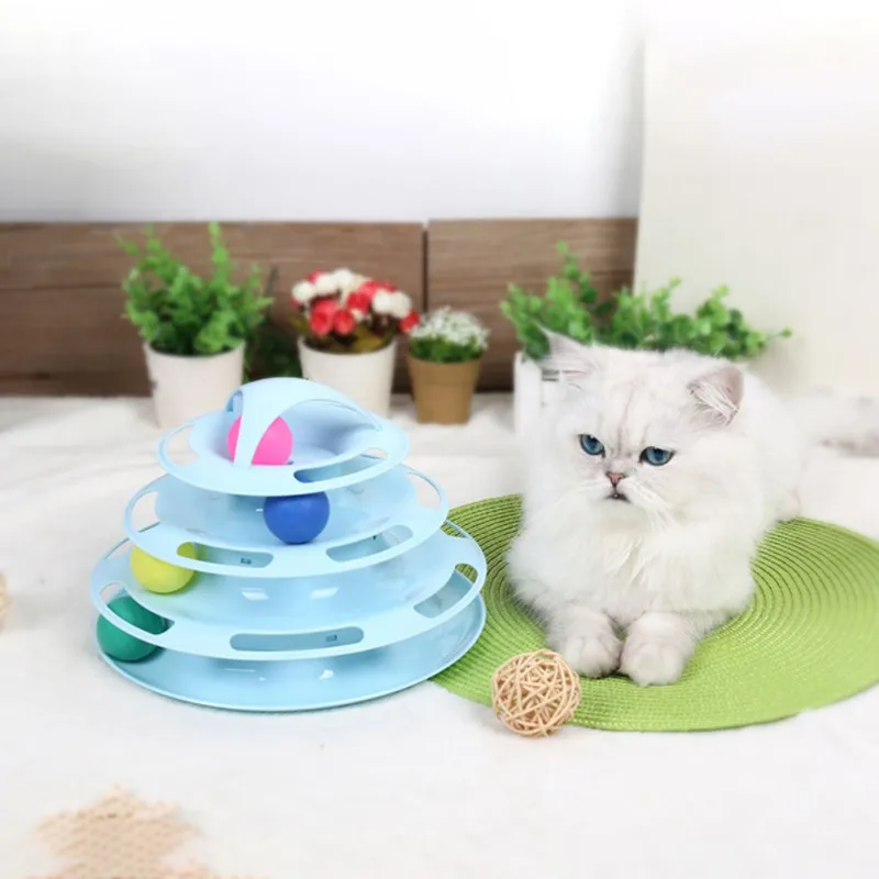 

Pet Cat IQ Training Toys Three Levels Tower Station For Cats Kittens Entertainment Disc Turntable Cat Amusement Plate with Balls