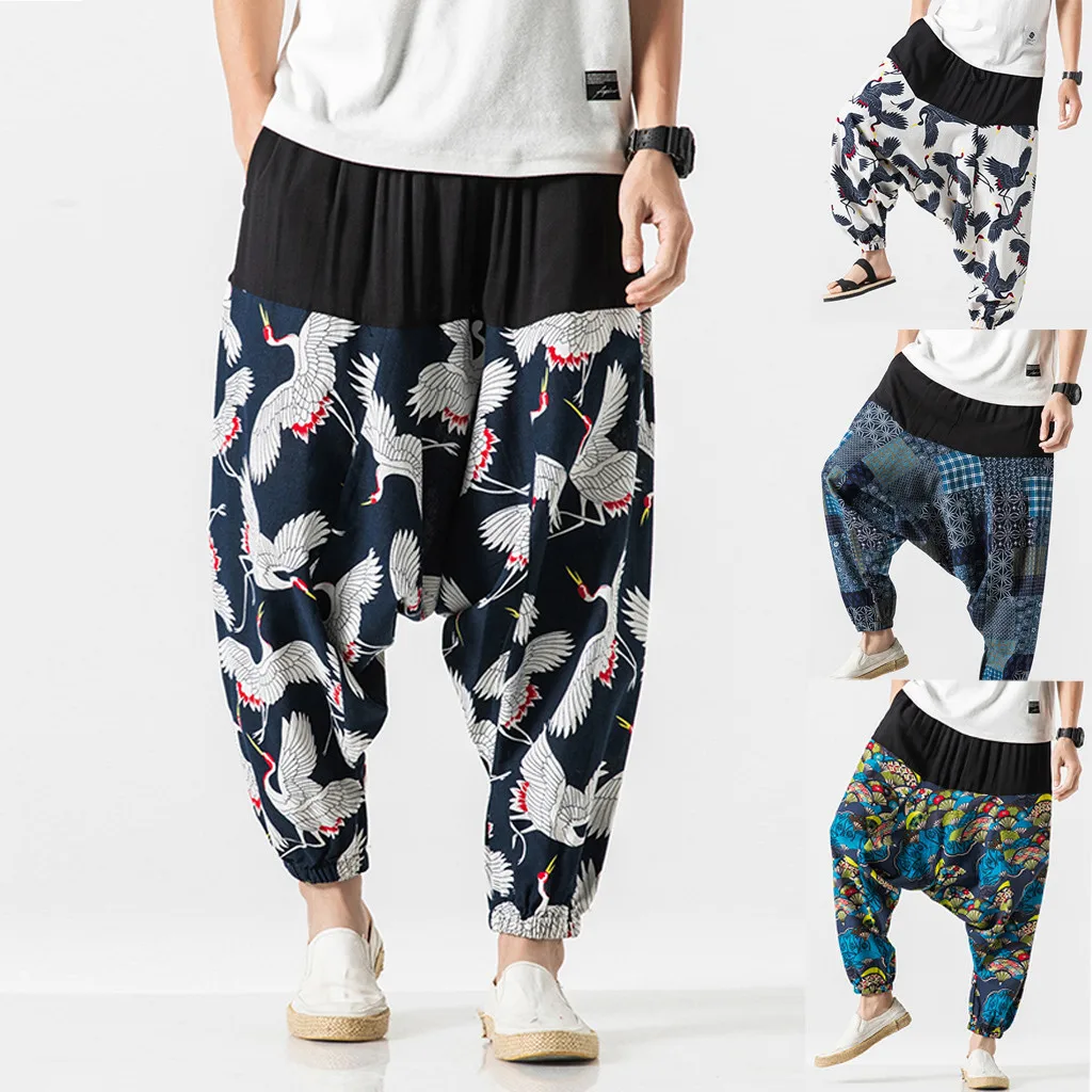 Мужские новые стильные ретро брюки с разбитыми цветами модные широкие штаны