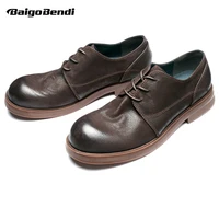 new japanese style retro big head leather shoes leisure mens simple daliy comfort round toe oxfords man