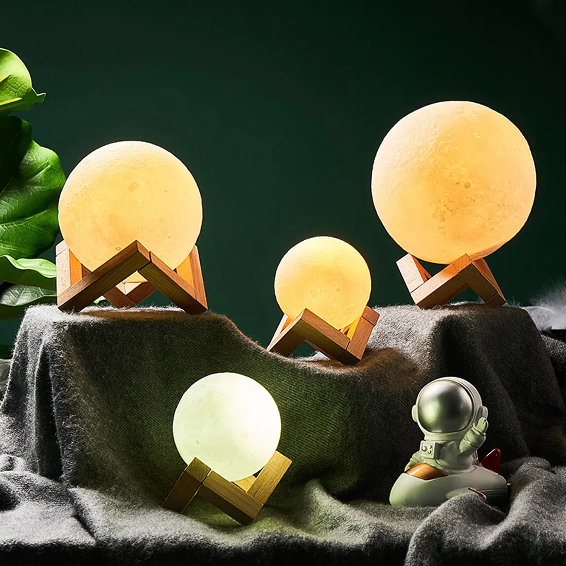 3D лунный светильник Печатный Ночной сенсорный светодиодный шар с деревянной