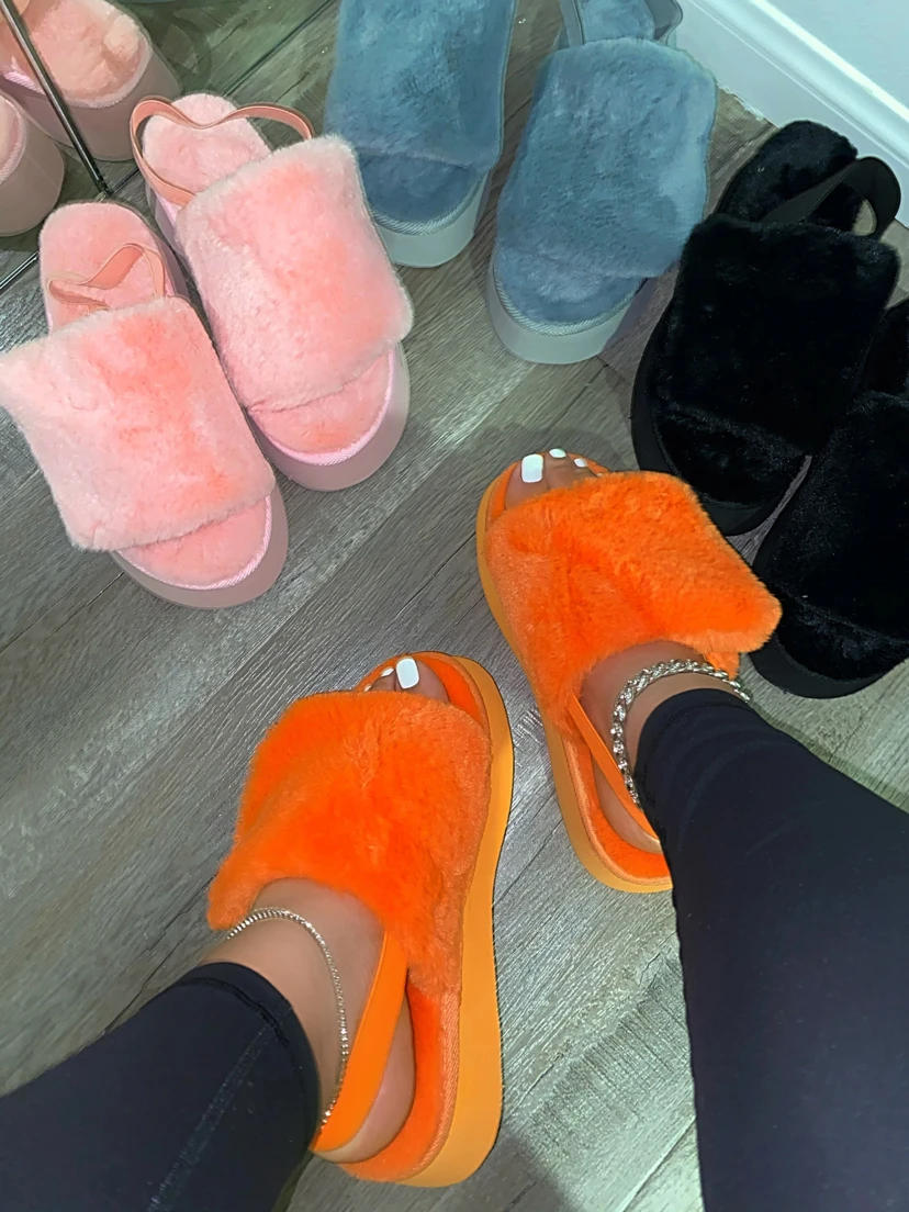 Hairy women 2021 new single layer wool home durable non-slip sandals thick-soled mid-heeled hairy shoes large size slippers | Обувь