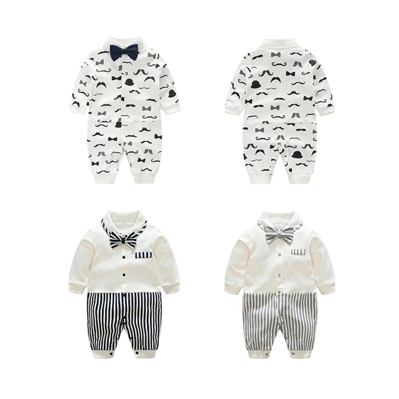 YiErYing Newborn Clothes 2018 Fashion Spring Autumn Party Bow Tie Gentleman Baby Boy Cotton Rompers Infant &ampToddler Jumpsuits |
