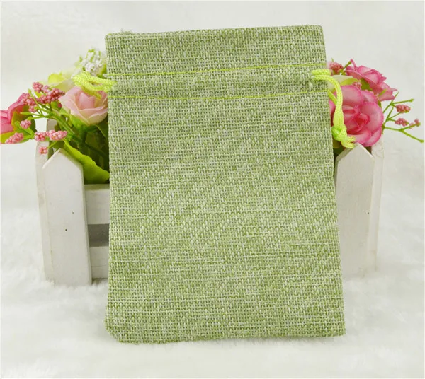 light green Хит, 50 шт., льняные джутовые мешочки на шнурке, хлопковые разноцветные пакеты для упаковки, подарок, Свадебные Рождественские Сумки для конфет(4 размера - Цвет: light green
