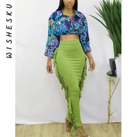 tassel high waist maxi skirt women fashion solid fringe bodycon package hip ladies casual work party streetwear long skirts