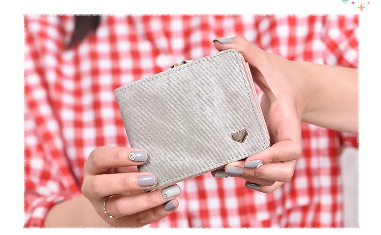Women Small Clutch Wallet MultiFunction Change Purses Heart Decoration Big Capacity Wallets Cute Card Holder Money Bag