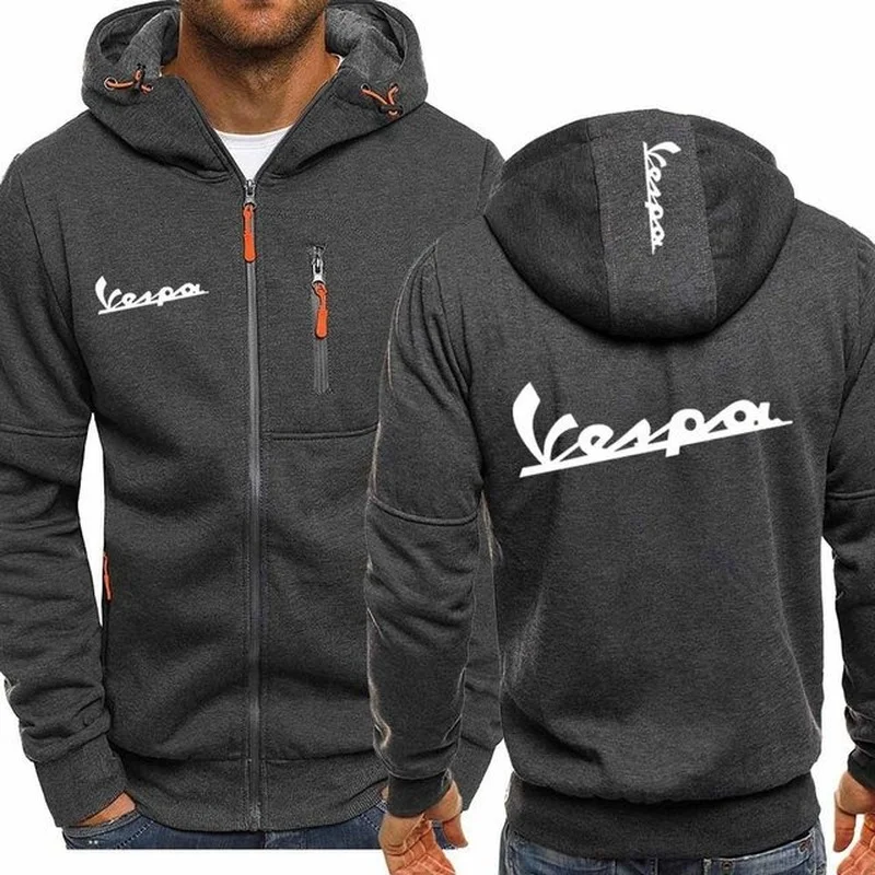 

NEW Style Men's Hoodies Vespa Logo Print Spring Autumn Casual HipHop Hooded Fleece Sweatshirts Zipper Jacket Tops 3 Colors